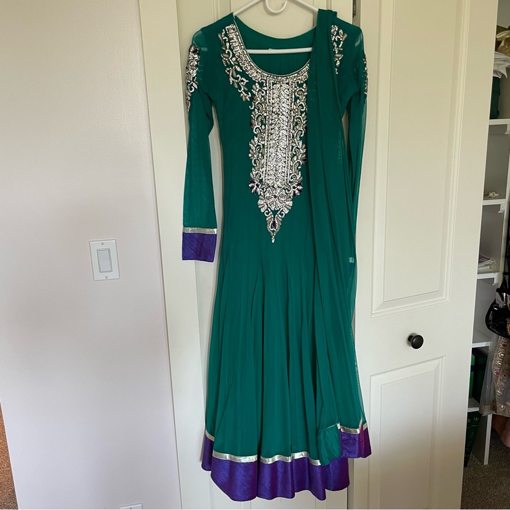 Anarkali teal and purple